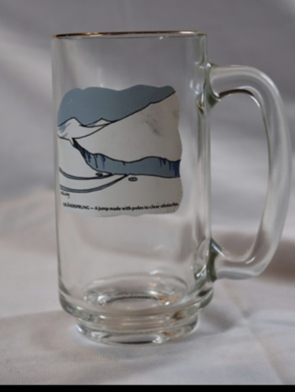Vintage 1970’s Ashby Glass Mug Skiing “Geladesprung” Glass Tall Mug